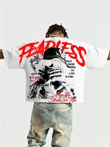 High Street Dark Style Portrait Print Short Sleeve T-Shirt, Trendy Oversized Unisex Bat Sleeve Top, Fashionable Menswear Streetwear for Men and Women