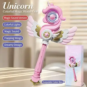 【Summervibes】Girls Unicorn Fairy Magic Wand, Light Up Spinning LED Wand with Color Breathing Lights and Magic Sound, Dreamy Princess Dress Up Cosplay Toy, Perfect Birthday Party Gift for Little Girls