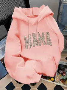 Women's Casual Fashion Leopard Print Hoodie, Loose Fit Letter Pattern Sweatshirt, Fall & Winter Wear, Stylish and Versatile, Womenswear