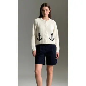 Lobster/Anchor Crop Cardigan in Ivory