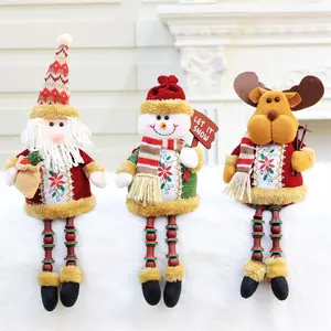 3 Pieces Christmas Sitting Santa Claus Snowman Reindeer Christmas Ornament Long Legs Table Fireplace Decor Home Decoration Christmas Figurines Plush