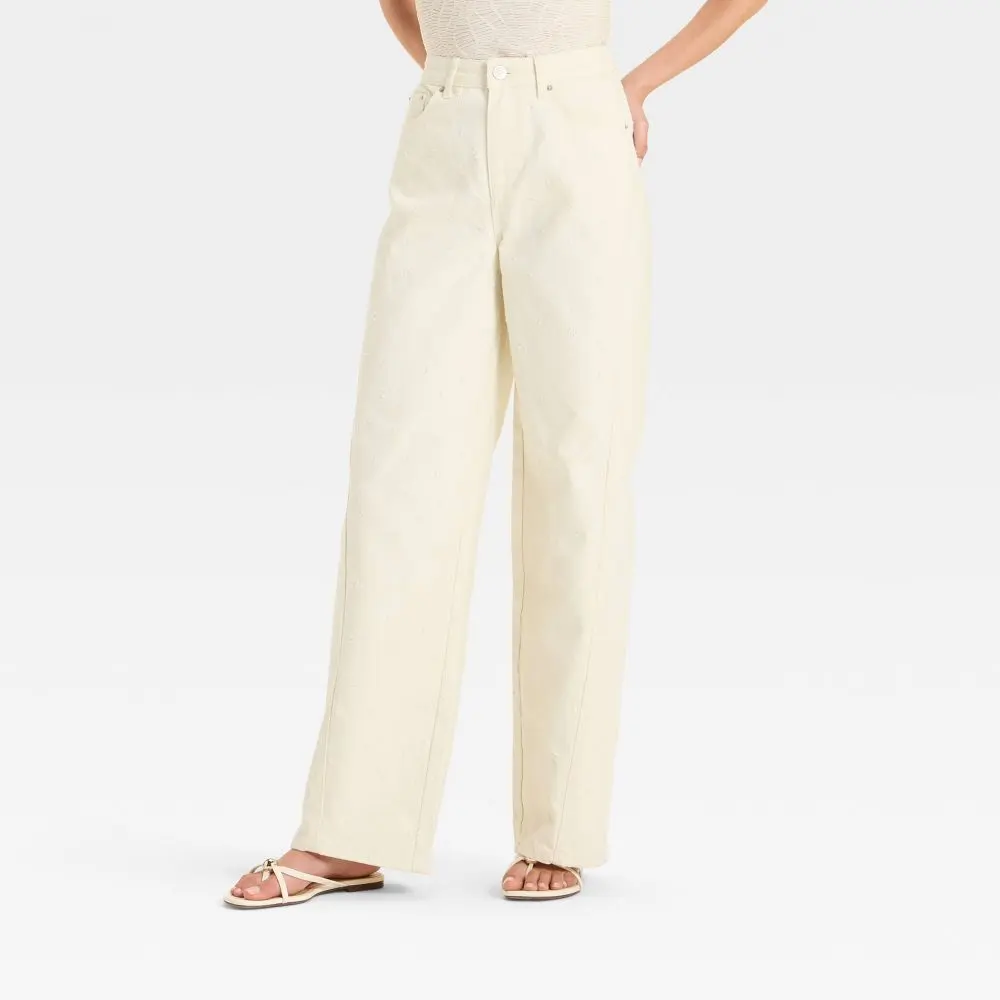 Women's Mid-Rise Relaxed Fit Wide Leg Distressed Jeans - Future Collective White 6