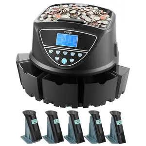VEVOR USD Coin Sorter,  Coin Counter Machine for 5 Kinds of USD Coins, Coin Sorter and Wrapper Machine Holds up to 2000 Coins, Screen Display Coin Storage Included 5 Coin Tubes and Boxes