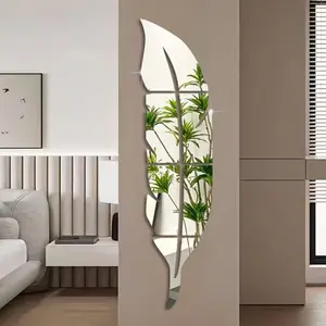 Leaf Mirror Wall Stickers, Wall Decal, 6pcs Acrylic Self-Adhesive Decorative Wall Art, Removable for Living Room, Bedroom, Kitchen, Dining Room, DIY Stickers, Household Decoration Supplies
