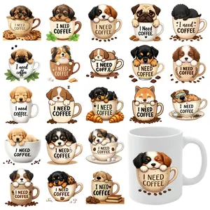21 Pcs Puppies Coffee UV DTF Stickers for 16 oz Tumbler Glass DTF Transfer Stickers Plastic Self-Adhesive Labels UV DTF Transfer Stickers for Glass Cups DIY Water Bottle Glass clock