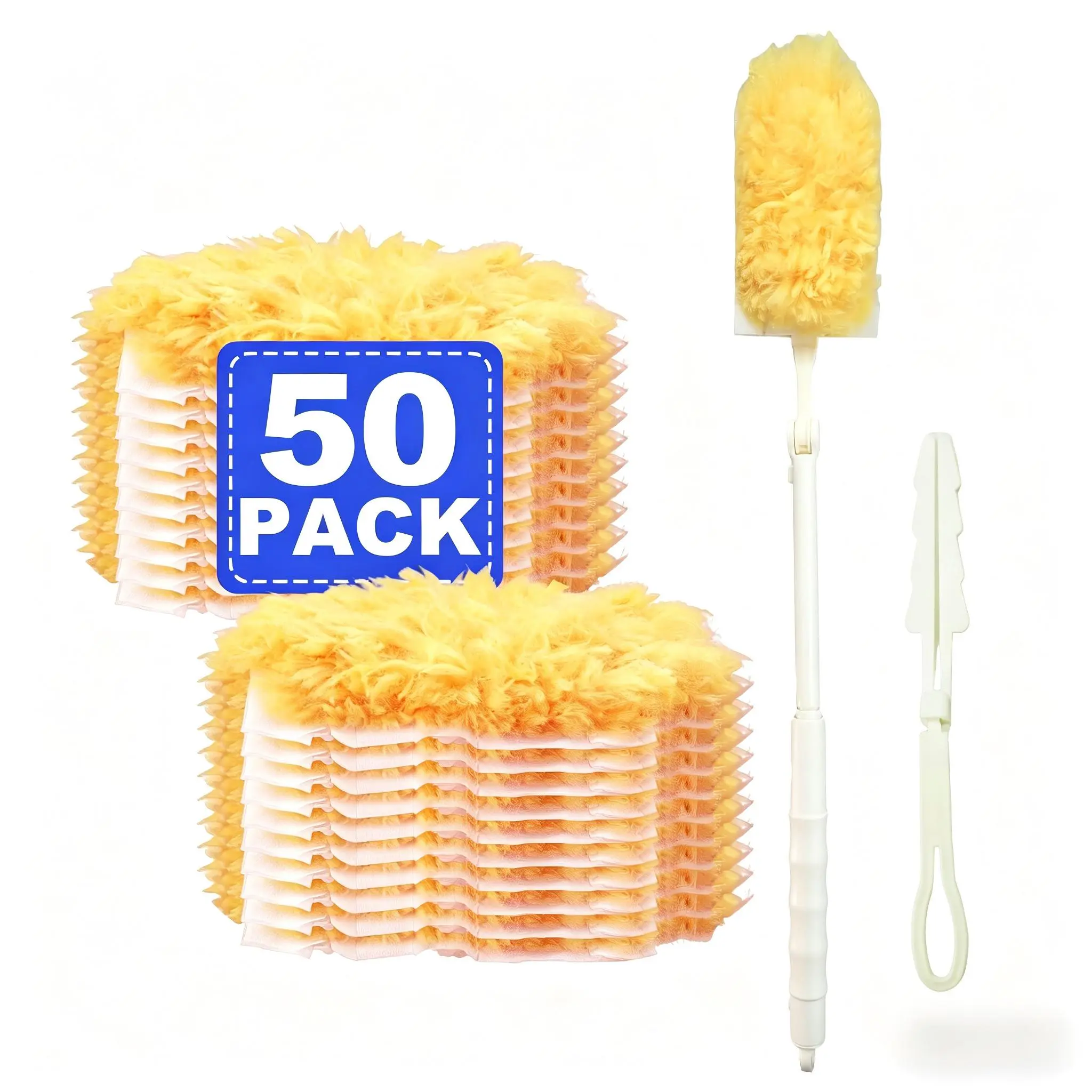 50 Pack Unscented Disposable Duster Refills - Static Dust Catcher, Flexible Dust Removal, Bendable for Hard-to-Reach Places, Household Cleaning Tool, Cleaning Supply, Duster Replacement Head