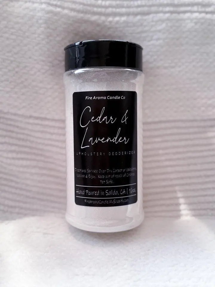 Fire Aroma Candle Co. Cedar & Lavender Carpet & Upholstery Deodorizer - Natural Essential Oils for Odor Neutralization - Safe Eco-Friendly Formula - Non-Toxic Spa Scented Powder