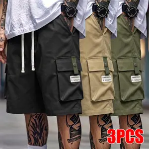 3-Pack Men's Casual Cargo Shorts Drawstring Waist Flap Pockets Snap Button Streetwear Summer Outfit