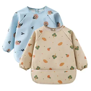 2-Pack Dirt-Resistant Baby Bibs, Waterproof Smock-Style Baby Feeding Bibs, Machine Washable Toddler Full Sleeve Bib Set, Suitable for Babies 6-36 Months