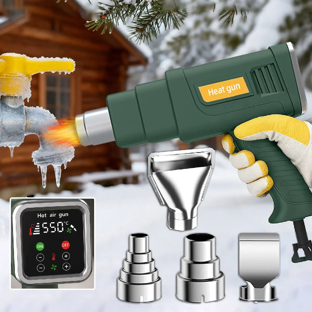 LCD Digital Display 2000W Heat Gun, Heavy Duty Hot Air Gun Kit ,140℉-1112℉（60℃- 600℃）Fast Heating,Variable Temperature Control Overheat Protection with 4 Nozzles Attachments for Crafts, Shrink Wrapping/Tubing, Paint Removing, Epoxy Resin