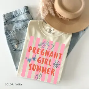 Comfort Colors Pregnant Girl Summer TShirt, Summer Pregnancy Announcement, Beach Baby Reveal Tee, Expecting Mom Gift, Cute Maternity Graphic Top