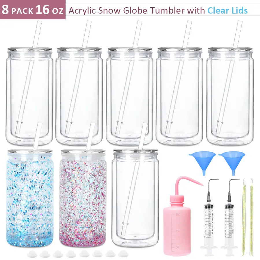 8 Pack 16 Oz Acrylic Snow Globe TumblersDouble Wall Plastic Cups for Snow  Globe Glitter DIYIncluding DIY ToolsClear Lids & Straws - TikTok Shop