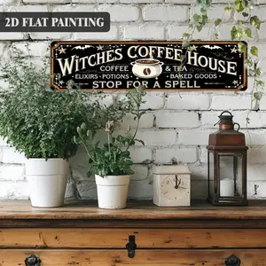 1pc Vintage Witch Cafe Aluminum Wall Art Sign Large 16.0inch X 4.0inch Rustic Farmhouse Kitchen Bar Decor With Espresso Cup Spell Theme Holiday Gift For Coffee Lovers Witch Themed Home Decor Living Room