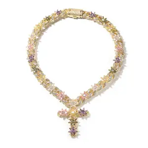 15mm Crystal Infinity Cross Necklace with Inlaid Zircon, Unisex Ice Flower Style Pendant, High-End Fashion Jewelry, Crystal Necklaces, Infinity Necklaces Colorful Cz