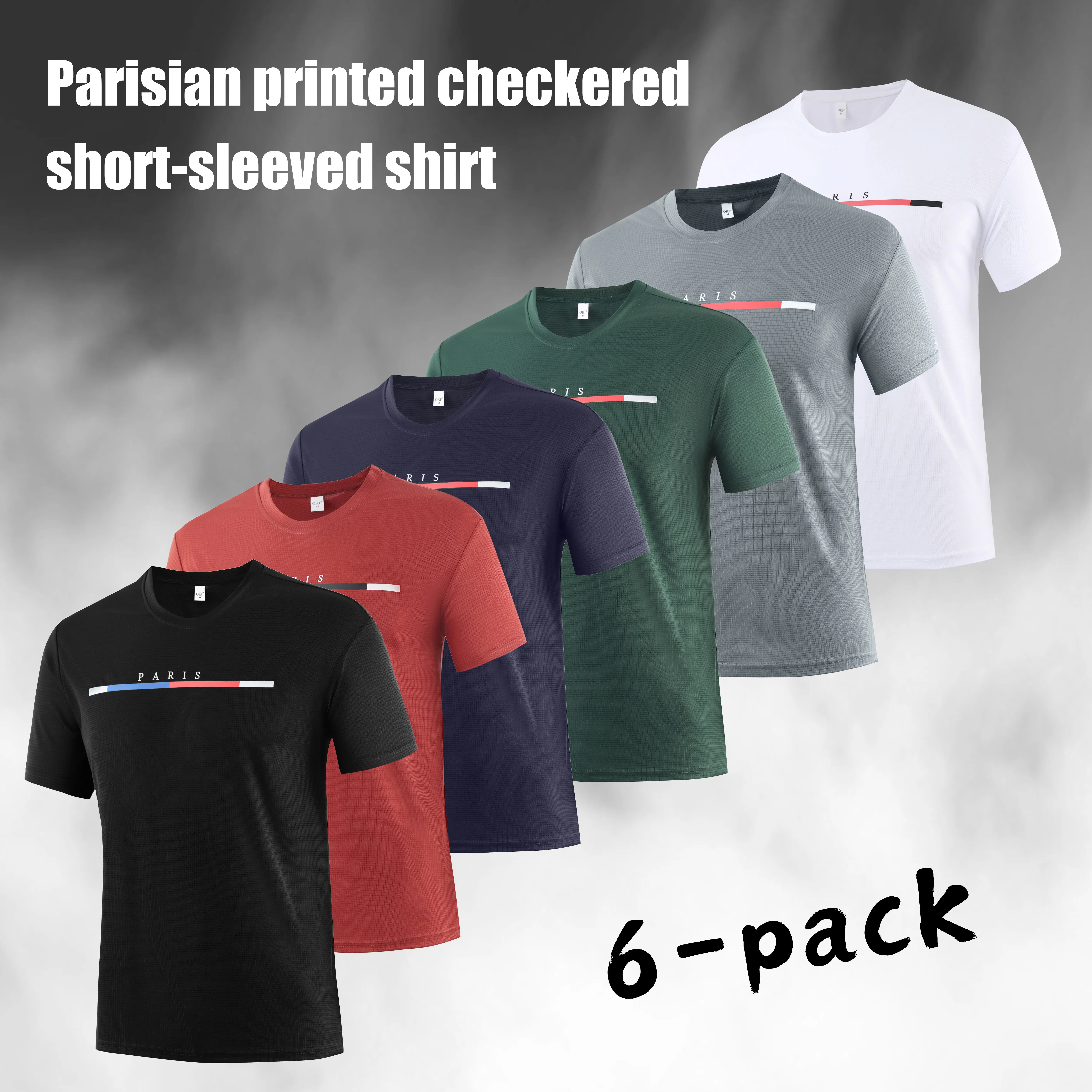 Men's 6-Pack Waffle Knit Polyester T-Shirts - Minimalist Paris Stripe Accent, Moisture Wicking, Athletic Fit Basic Fabric Tees for Gym Athleisure, Summer Outfits