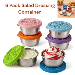 6 Pack Salad Dressing Container To Go, 1.6 OZ Stainless Steel Sauce Cups Leakproof Lids Mother Gift Birthday Gift