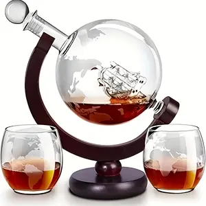 2 Types, Spherical Decanter 27oz/800ml/sailboat Decanter 44oz/1300ml, Etched Globe Cup 10oz/300ml, Perfect For Whiskey Enthusiasts, Suitable For Any Occasion: Birthdays, Weddings, Anniversaries, Engagements, Retirements