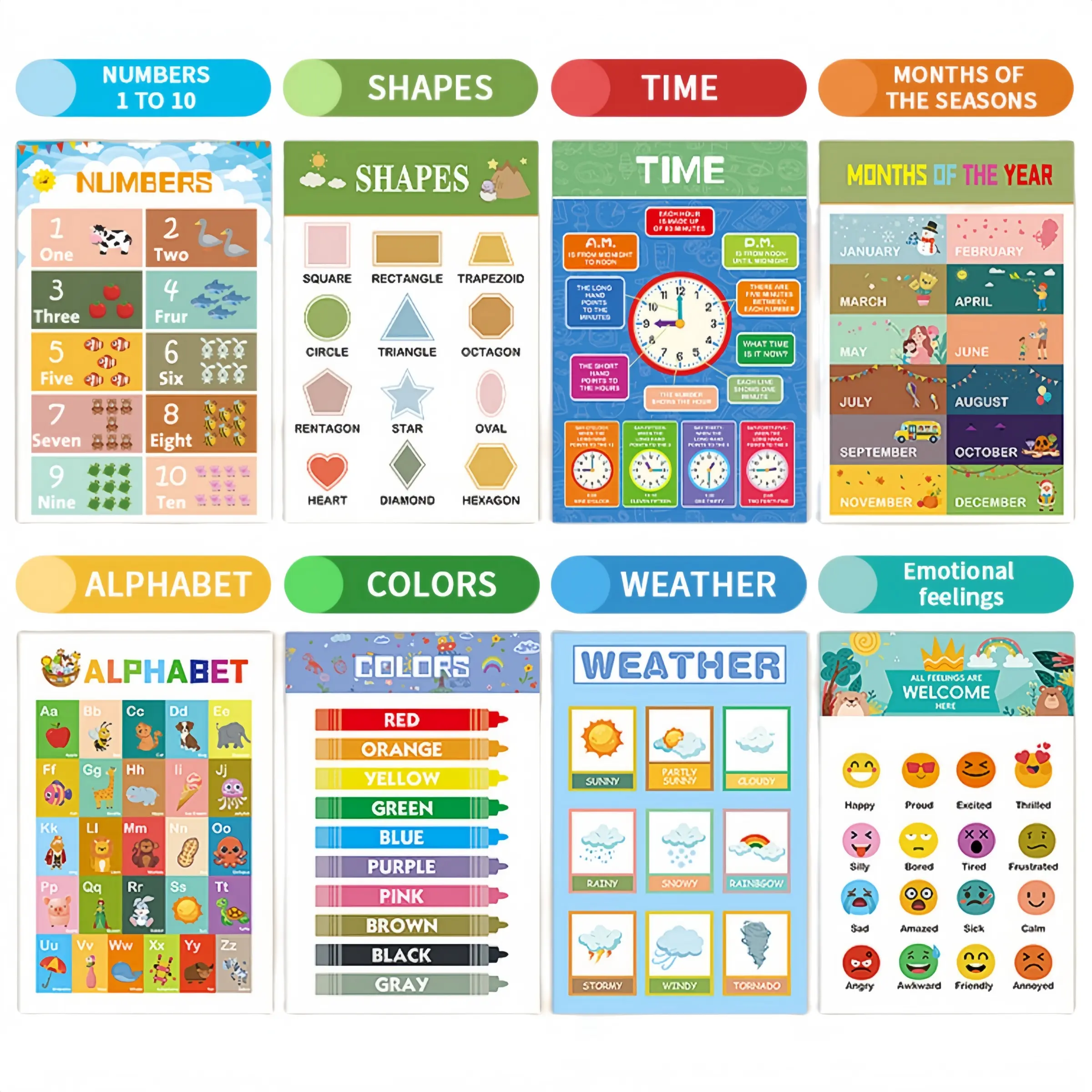 Bohemian Style Classroom Posters Set, Montessori Education Art Prints, Alphabet Numbers Shapes Learning Decor, Neutral Colors Waterproof Material, Classroom Decoration