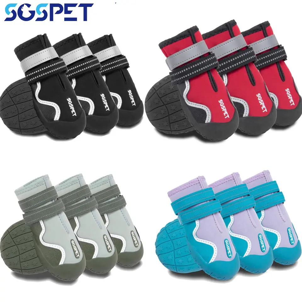 4PCS Waterproof Outdoor Paw Protector Booties - Anti-Slip, Reflective, Summer Breathable Dog Footwear
