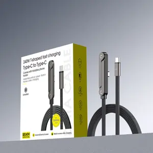 USB‑C to USB‑C cable, 240W fast charging cable, 5 ft, invisible stand charging cable, flat USB‑C cable, right‑angle USB‑C cable, for iPhone 17 series, Samsung Galaxy S25/S24 Ultra, etc. (Black)