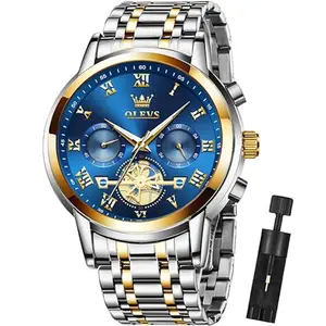 OLEVS Mens Watch Chronograph Business Dress Quartz Stainless Steel Waterproof Luminous Date Wristwatch