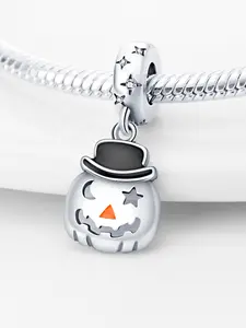 Pumpkin Design Pendant, 925 Sterling Silver Hollow Out Pumpkin Charm for Women & Girls, Fashion Accessories for DIY Bracelet & Necklace As Halloween Gift