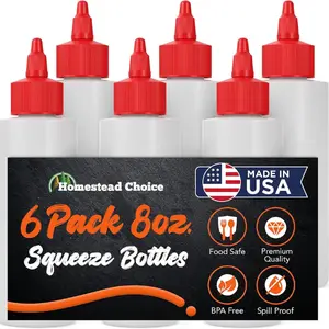 Choice Plastic Squeeze Bottles, 6 pack 8 oz, with Cap
