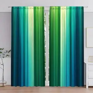 Blue Gradient Striped Print Curtains, Home Decoration Curtain, Fashionable Rod Pocket Window Drapes for Bedroom and Living Room, Easy Installation for Coffee Shop and Office, Home Textile