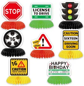 8-Piece 16th Birthday Driver's License Honeycomb Decor - 3D Floral Themed Table Centerpieces for Kids Party Favors with Sturdy Double-Sided Cardstock -- men's gifts christmas