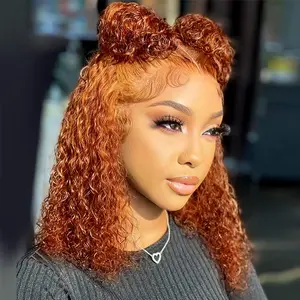 Bob Wig Ginger Curly Orange Colored 13x4 HD Lace Frontal Wigs 180% Density Transparent Lace Human Hair Wigs For Women