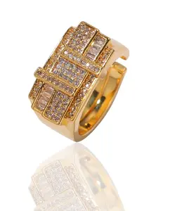 【PANG Jewelry】Hip-Hop New Interlaced Square-Cut Zirconia Ring Adjustable Men's Finger Ring Extravagant Accessory