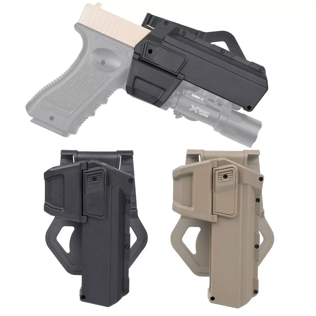 OWB Belt Holster - Light-Compatible Outside Waistband Open Carry Holster with No Restrictions on Light Size & Side Cut-Out Design for G17, G19, G19x, G22, SIG P320, M17, M18, 1911 Hunting Gear