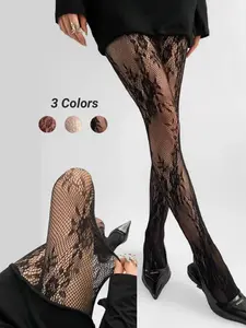 Women's Slim Fit Lace Fishnet Stockings, Sexy Solid Color Floral Hosiery, Tights Available in Women Pantyhose