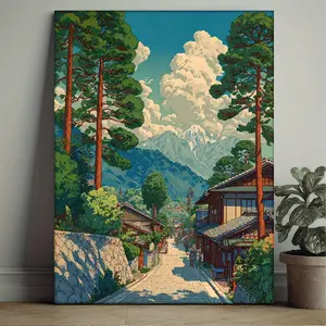 2D plane, 2D plane, 2D plane 1 piece, with frame, 30.48X 40.64cm Humorous comic style Japanese exhibition poster, Hasui Kawase artwork, Sunlight Path, traditional Japanese art decoration, Japanese art-2F8113Hp0232