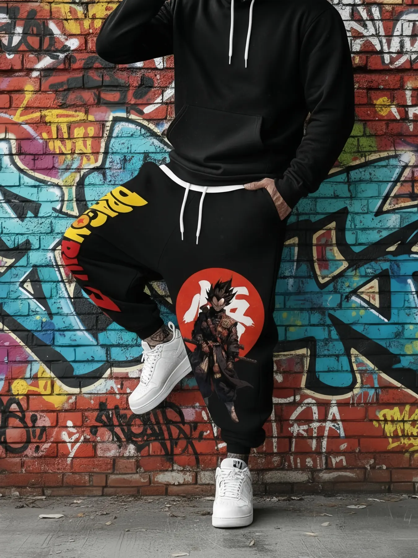 Anime Graphics Print Casual Pants, Men's Heavyweight Jogger Pants with Drawstring Waist, Women's Stylish Fitness Trousers