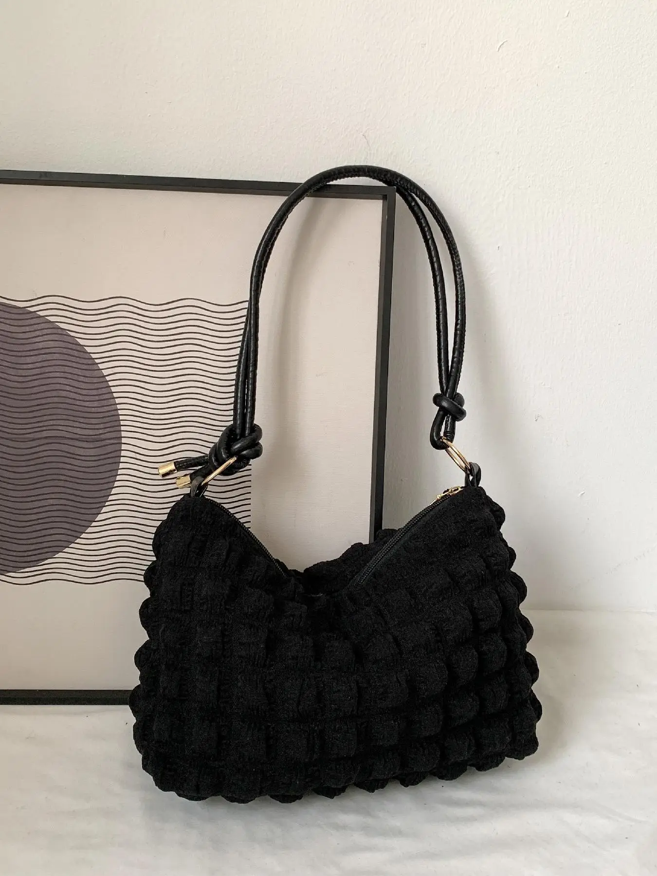 Women's Textured Knot Design Tote Bag, Fashion Plush Underarm Handbag, Casual Quilted Shoulder Purse for Work & Daily Used, Unique Bags