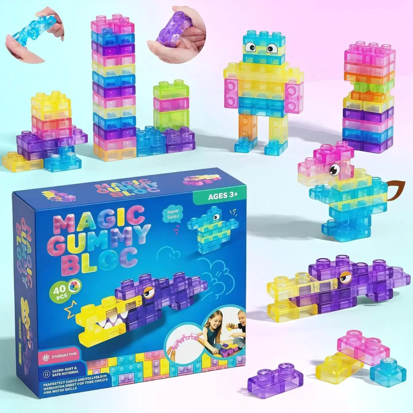 40PCS Sensory Building Toys for Toddlers: Squeezable Silicone Stacking Toys – Early Learning Construction Playset for Preschool Manual Skills, Birthday Gifts