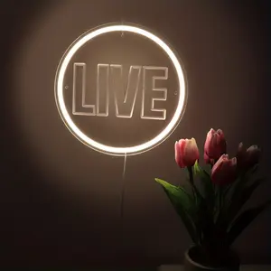 1pc "LIVE" LED Neon Sign Light - Wall-Mounted Circular Broadcasting Indicator with Glowing //Circuit for Live Stream Background, Music Studio, for Man Cave, Game Room, Bar, Party
