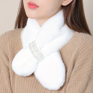 Elegant Faux Rabbit Fur Scarf with Trim - Women's Warm Windproof Winter Neck Warmer, Soft Suede Non-Stretch Fashion Accessory for Cold Weather Wear, Elegant Style, Exquisite Craftsmanship