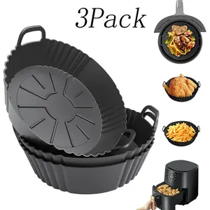 3 Pack Round Silicone Air Fryer Liners 4-5.3QT, Food Grade Reusable Air Fryer Accessories - Compatible with Ninja AF101/AF161, COSORI, Tefal