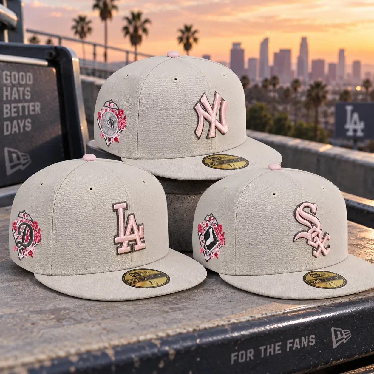 Pink Embroidered Baseball Fitted Hat Collection – NY LA Chicago Flat Brim Caps.