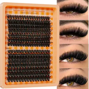 Single Cluster Cat Eye Effect Realistic False Eyelashes, D Curl Suitable for Beginners, Reusable Lightweight Portable DIY Lash Kit