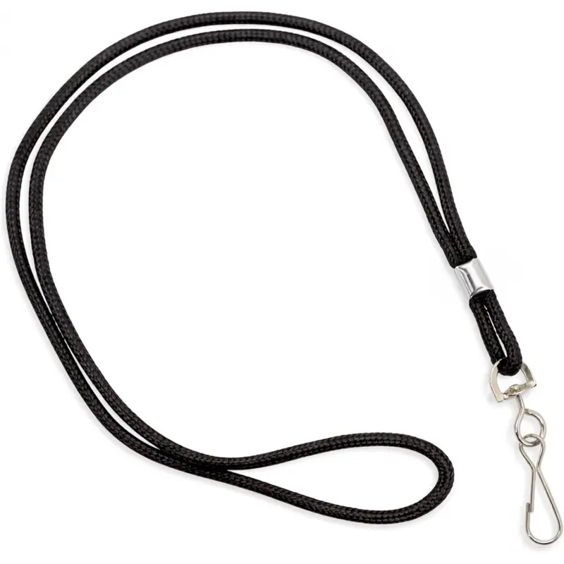 Specialist ID Black Lanyard with Swivel Hook - Basic, Round, Thin Braided Non-Breakaway Neck Strap Cord for School Name Tag, Office I'D Card, Keychain, Referee Whistle and More, Lanyard For Id Badge