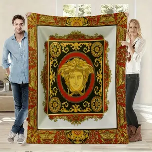 and Gold Medusa Palace Themed Fleece Blanket, Soft Cozy Warm Throw for Vintage Home Decor, Ideal Gift for Luxury Aesthetic Lovers