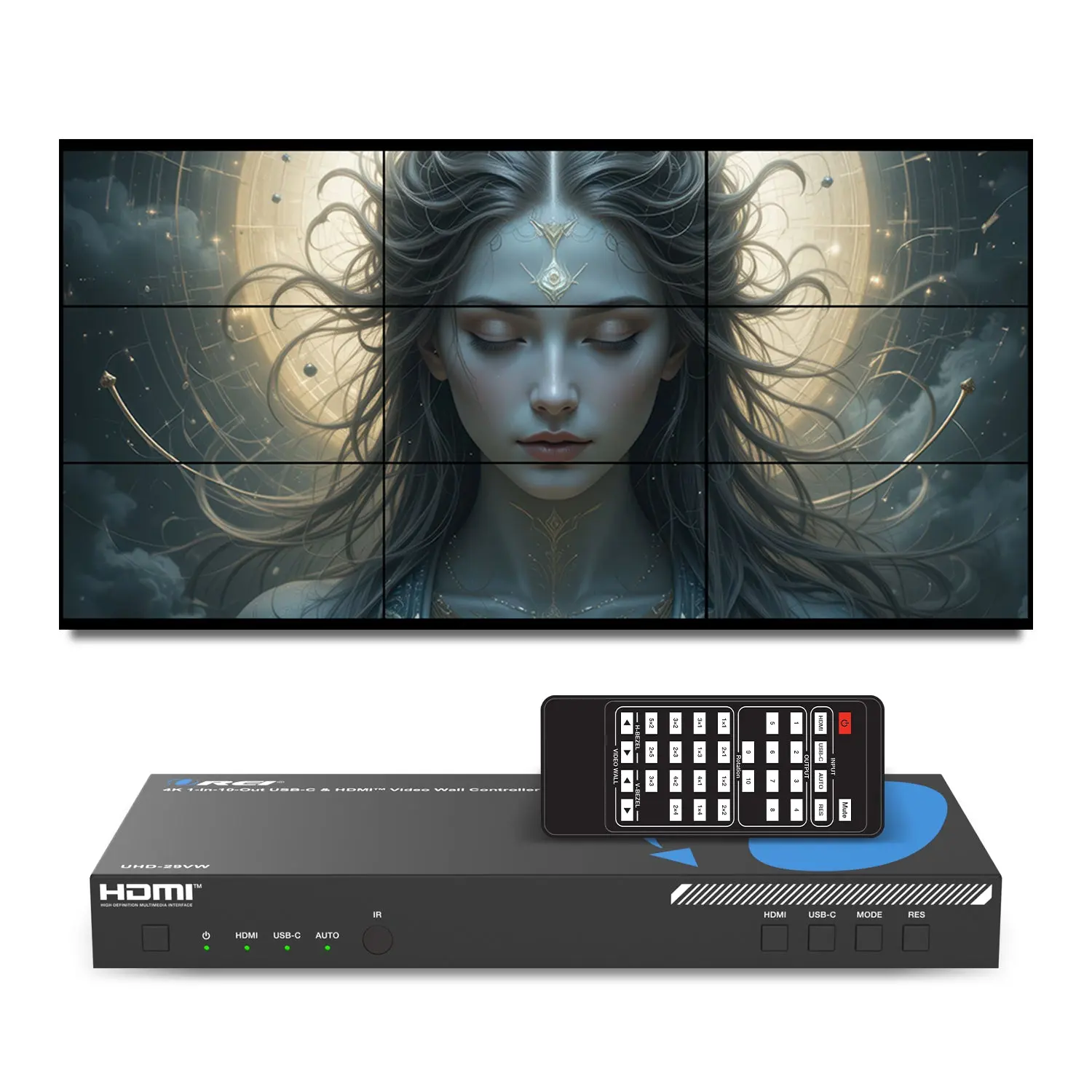 4K 1-In-10-Out USB-C & HDMI™ Video Wall Controller (Audio Extract) (UHD-29VW)