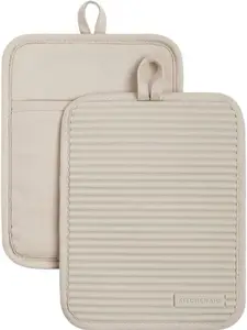 "GET IT NOW" Ribbed Soft Silicone Water Resistant Pot Holder Set, Milkshake , 2 Piece Set, 7"x9" Bakeware Hanging Kitchen Oven Stripe Waterproof