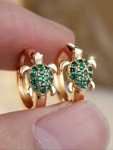 1 Pair of Classic Elegant Gold Turtle Women's Earrings High Quality Earrings Multi-coloured Sparkling Synthetic Zirconia Accents Ladies Girls' Beach Jewellery Beach Holiday Preferred Essential Gift, Jewelry
