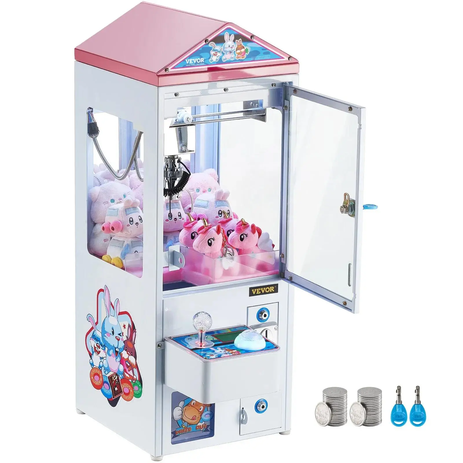 VEVOR Commercial Arcade Claw Machine Pretend Play Set for Kids, 0-3” Jaw Diameter, 0-5” Jaw Lifting, Light & Sound Prize Grabber Vending Toy Dispenser