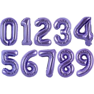 Balloons 16 Inch Light Purple 0-9 Number Mylar Foil Balloons 10 Pcs Custom digitalal Balloons for 2026 New Year Eve Birthday Party Engagement Graduations Anniversary Shower