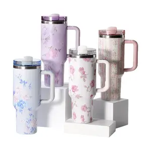 40oz large-capacity car cup, 304 stainless steel insulated cup, outdoor portable car cup with handle, ice cup with straw